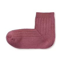 【MUJI 無印良品】女棉混足口柔軟舒適寬螺紋直角短襪23─25cm 煙燻粉