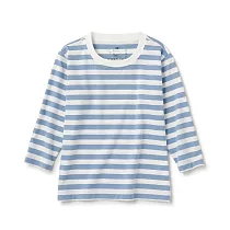【MUJI 無印良品】幼兒棉混聚酯纖維圓領長袖T恤 80 淺藍橫紋