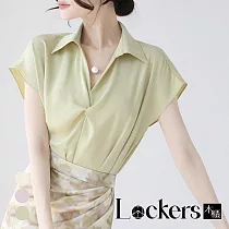 【Lockers 木櫃】秋季扭結珍珠鍊雪紡上衣 L112082107 XL 雲霜綠色XL