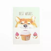 萬用卡─Best Wishes Shiba柴犬草莓蛋糕 馬卡龍綠