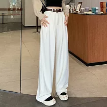 【MsMore】 美拉德歐棉絨闊腿休閒寬鬆垂感直筒顯瘦拖地老爺長褲# 119956 2XL 米白色
