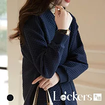 【Lockers 木櫃】秋季柔軟麵包格棒球外套 L112103004 XL 藏青色XL