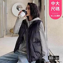 【Jilli~ko】韓版簡約立領口袋拉鍊夾棉背心女中大尺碼 J11210 FREE 黑色
