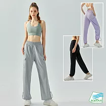 【BODYAIR嚴選】率性束腳抽繩工裝哈倫褲(瑜珈.運動.慢跑.透氣.舞蹈.運動褲) S 紫
