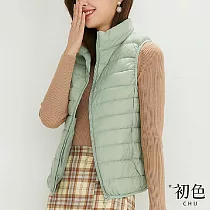 【初色】日系純色馬甲輕羽絨棉服背心外套─共11色─65411(M─2XL可選) 2XL 淺綠