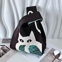O─ni O─ni簡約設計款編織/針織手拿/手提包(23─b─6006) 毛線貓咪_咖啡色6006_48