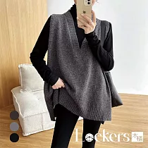 【Lockers 木櫃】春秋新款寬鬆百搭V領無袖背心毛衣 L113010202 M 深灰色M