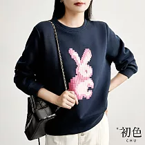 【初色】圓領立體兔子T恤大學T長袖上衣女上衣─共3色─31936(M─2XL可選) M 藏青色