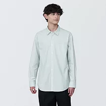 【MUJI 無印良品】男水洗平織布長袖襯衫 XL 淺綠直紋