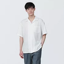 【MUJI 無印良品】男大麻混短袖襯衫 L 白色