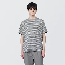 【MUJI 無印良品】男棉混天竺橫紋圓領短袖T恤 M 灰橫紋