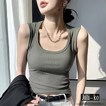【Jilli~ko】中大尺碼鎖骨法則升級版遮副乳美棉彈性U領短版背心 J11787 M 綠色