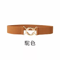 【E.dot】簡約時尚金屬環扣彈性腰封 駝色