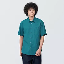 【MUJI 無印良品】男棉水洗平織布短袖襯衫 M 綠色