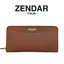 【ZENDAR】限量1折 頂級NAPPA小牛皮拉鍊長夾 瑪蒂娜系列 全新專櫃展示品(琥珀色)