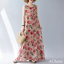 【ACheter】 波西米亞南洋印花加大優雅圓領背心長版洋裝# 122669 2XL 花紋色