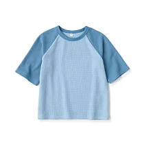 【MUJI 無印良品】兒童五分袖T恤 130 淺藍
