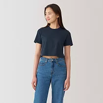 【MUJI 無印良品】女涼感短版短袖T恤 S 深藍