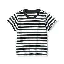 【MUJI 無印良品】幼兒容易穿脫圓領短袖T恤 100 黑橫紋