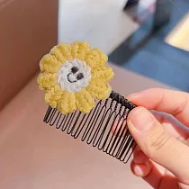 【jeng】法式小女孩瀏海整理碎髮神器花朵髮梳 _黃色笑臉
