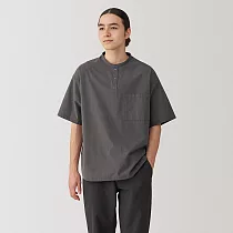 【MUJI 無印良品】男涼感亨利領布帛短袖T恤 S 深灰