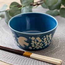 【日本Minoru】Lintu飛鳥花草 陶瓷餐碗480ml ‧ 深藍