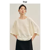 ltyp旅途原品 極簡輕社交肌理感小衫 優雅寬鬆大廓形白色上衣女夏 M L L 米白色