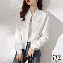 【初色】純色休閒壓紋長袖棒球夾克外套─共2色─66565(M─2XL可選) XL 白色
