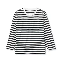 【MUJI 無印良品】兒童圓領長袖T恤 150 黑橫紋