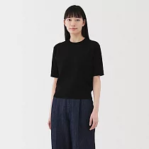 【MUJI 無印良品】女棉混強撚五分袖針織衫 M 黑色