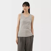 【MUJI 無印良品】女彈性螺紋坦克背心 L 灰色