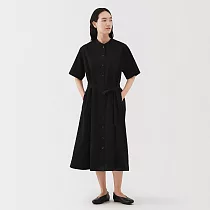 【MUJI 無印良品】女涼感短袖襯衫洋裝 S 黑色