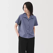 【MUJI 無印良品】女透氣彈性泡泡紗開領短袖襯衫 S 煙燻藍