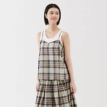 【MUJI 無印良品】女馬杜拉斯格紋細肩帶套衫 S 象牙白格紋