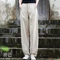 【初色】棉麻復古抓褶寬鬆直筒休閒燈籠褲寬褲長褲─共4色─11756(M─2XL可選) 2XL 米白色