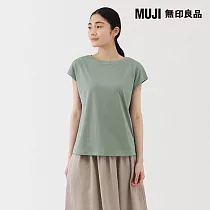 【MUJI 無印良品】女天竺法式袖T恤 M 淺綠