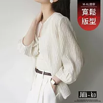 【Jilli~ko】壓褶立體豎紋七分袖襯衫 J12265 FREE 白色