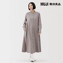 【MUJI 無印良品】女雙面起毛法蘭絨立領長袖洋裝 S 米色