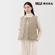 【MUJI 無印良品】女輕量羽絨可攜式無領背心 S 淺米