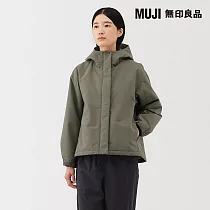 【MUJI 無印良品】女蓬鬆鋪棉連帽外套 L 煙燻綠