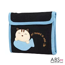 ABS貝斯貓 簡約調性可愛拼布 5卡單鈔票層 折疊短夾 (海洋藍) 88─026