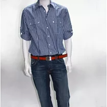 『摩達客』英國進口【Charles Tyrwhitt】高級藍白直紋長袖休閒獵衫A─L
