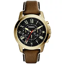 FOSSIL 古典伯爵三環計時腕錶 金框X咖啡帶