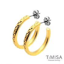 【TiMISA】格緻星光─細版(雙色)純鈦耳環一對金色