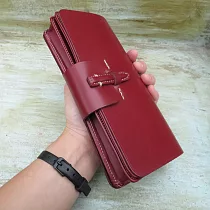 Little OH! 手工製作 純牛皮收納長皮夾(共五色)鮮艷酒紅