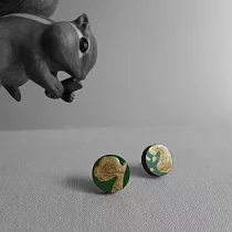 Woops 木頭手作耳環顯微鏡下的愛情─星球綠(金色系)