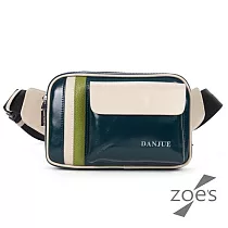 【Zoe’s】頂級牛皮 油蠟皮 三色拉鍊腰包(深邃藍)