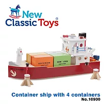 【荷蘭New Classic Toys】貨櫃系列─木製裝運貨櫃船玩具 ─ 10900