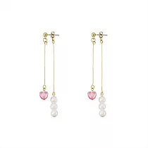 Snatch 小心小珠長鍊耳環 ─ 小粉紅心 / Little Heart & Pearls Chain Earrings ─ Little Pink