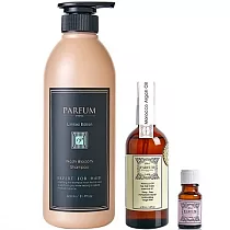 Parfum 巴黎帕芬 香氛精油洗髮精600ml(多款可選)+經典香水小蒼蘭護髮油100ml+10ml水梨花(保濕)